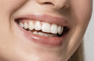 A smile with even, white front teeth after treatment